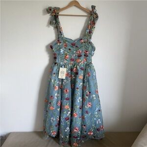 JessaKae Margaret Floral Midi Dress - Blue embroidered Size XXS